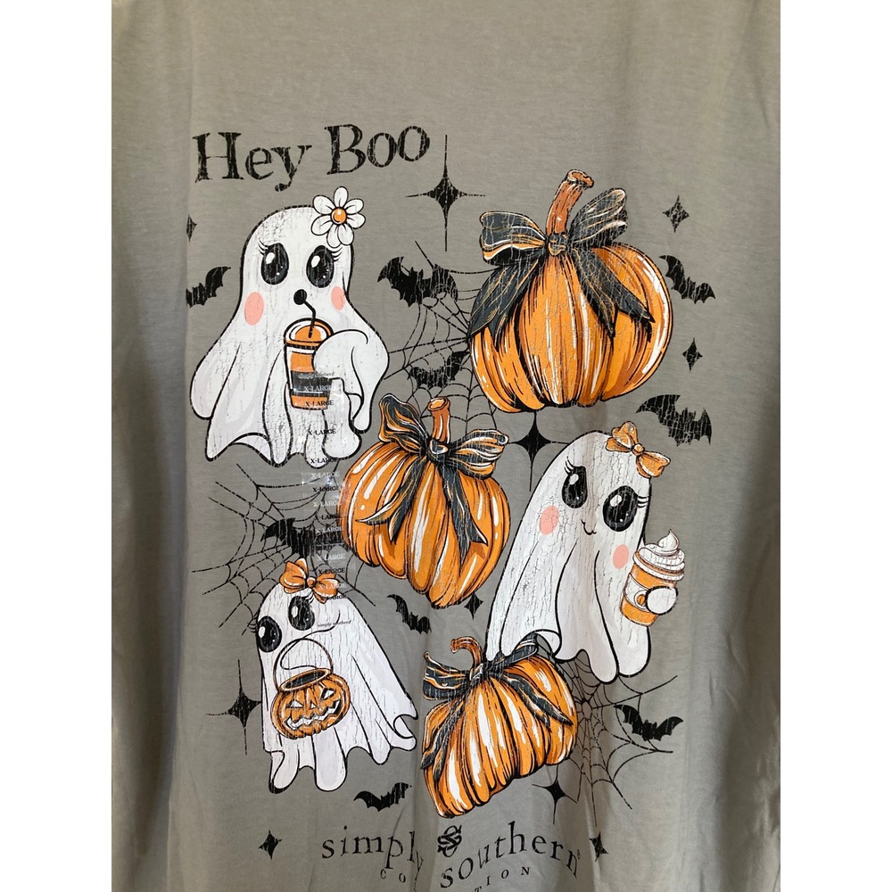 Simply Southern Hey Boo Halloween Ghost Pumpkin Gray Graphic Tee XL SS-BOO - Picture 6 of 8